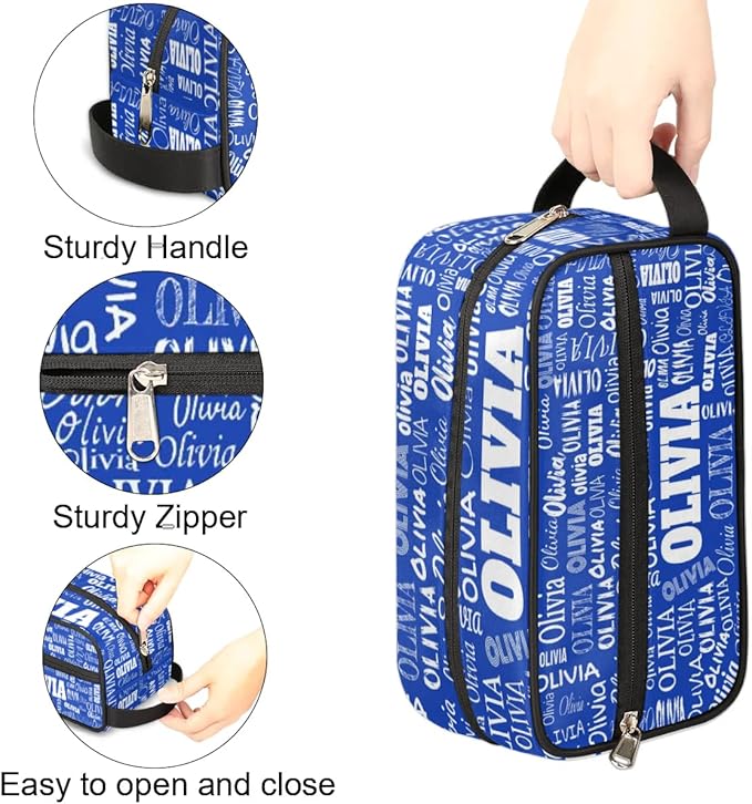 Personalized Name Makeup Bag, Custom Women Cosmetic Travel Toiletry Bag Pouch Organizer for Vacation Weekend Royal Blue