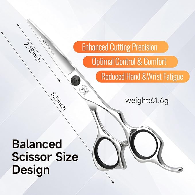 Fenice Peak Professional Straight Hair Cutting Scissors 5.5'' Barber Haircut Shears with Sharp Razor Edge 440C Hair Scissors with Ergonomic Design for Salon and Home User.