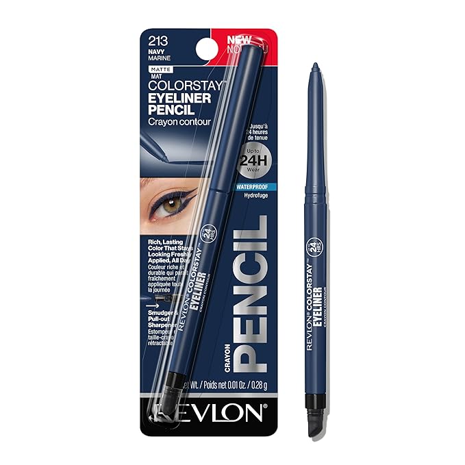 REVLON ColorStay Pencil Waterproof Eyeliner, Smudge-Proof, Eye Makeup with Built-In Sharpener, Stocking Stuffer for Women, 213 Navy, 0.01 oz