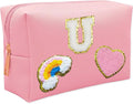 Personalized Inital Preppy Makeup Bag Set with Zipper, Monogram Waterproof Travel Cosmetic Bag for Women, Cute Preppy Patch Toiletry Bag for Traveling Outdoors, Gift Ideal for Christmas Thanksgiving