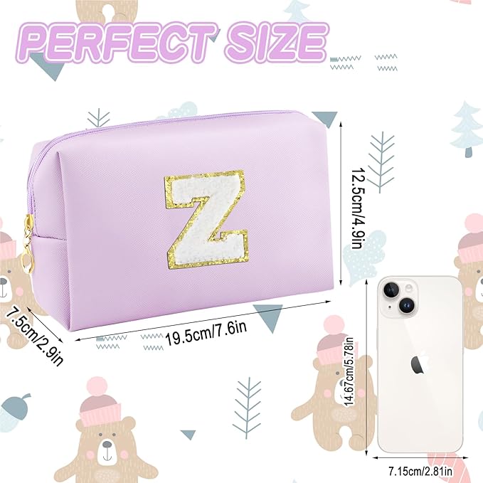 Gifts for Girls Initial Makeup Bag Personalized Cosmetic Bag with Zipper Cute Travel Toiletry Bag Waterproof PU Preppy Makeup Pouch Birthday Gift for Teen Girls Women(Purple Z)