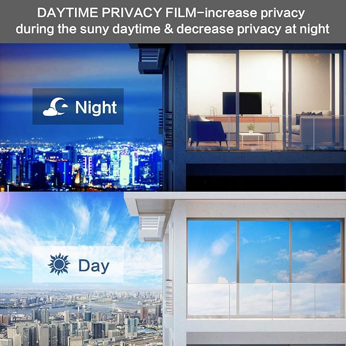 Volcanics One Way Window Privacy Film with Installation Tools 17.5 x 78.7 Inches, Sun Blocking Window Tinting Film for Home Heat Control Mirror Tint Film Static Cling, Silver