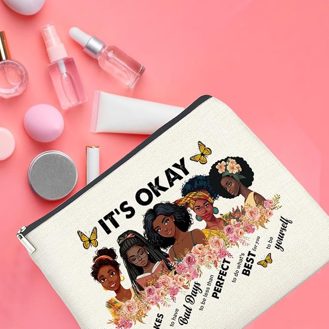 Inspirational Black Women Gifts Makeup Bag, Motivational Gifts for Black Women Girl African American, Zipper Makeup Pouch