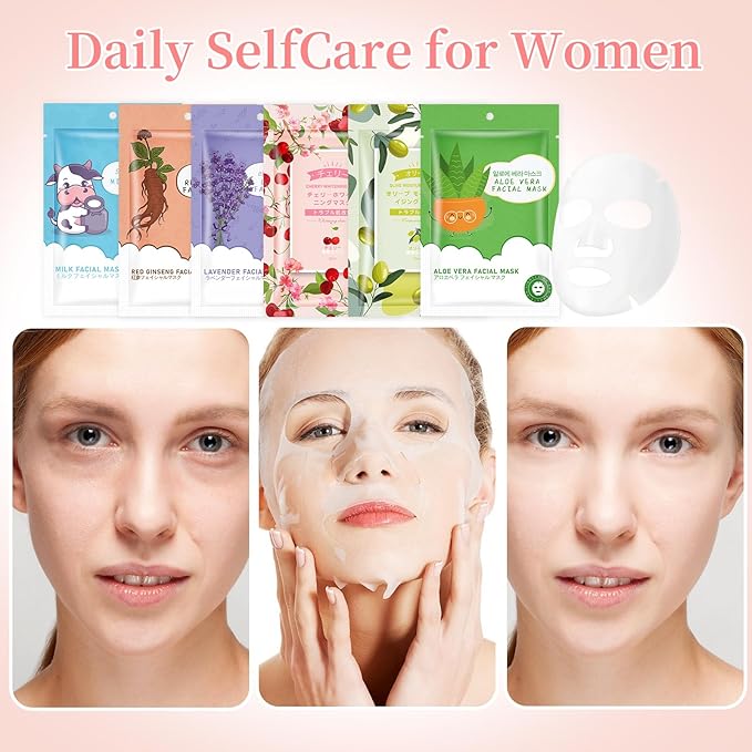 24 Pack Sheets Face Masks Skincare for All Skin Types, Hydrating Face Masks Suitable for Sensitive Skin, Moisturizing Bulk Facial Mask for Women Skin Care, Facial Mask Gifts for Spa