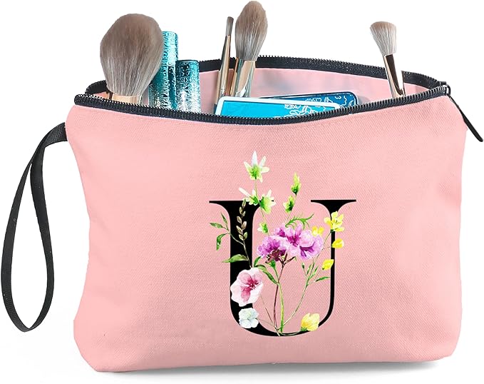 Birthday Thank You Appreciation Monogrammed Gifts for Mom Aunt Teacher Sister Friend Coworkers Bride Bridesmaid Makeup Cosmetic Bag with Mirror Mothers Day Christmas Graduation U
