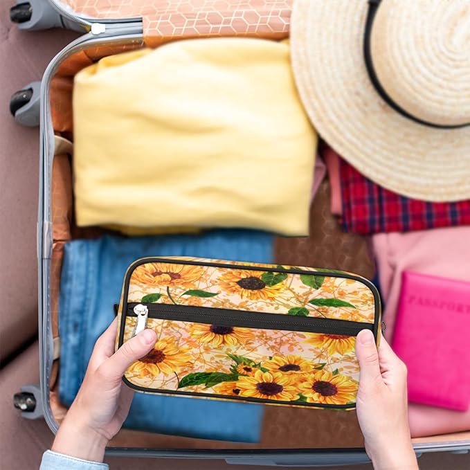Vintage Flower Sunflower Travel Toiletry Bag for Women Men Lightweight Cosmetic Makeup Bag Organizer Waterproof Shaving Bag Dopp Kit with Large Capacity for Toiletries and Shaving Accessories