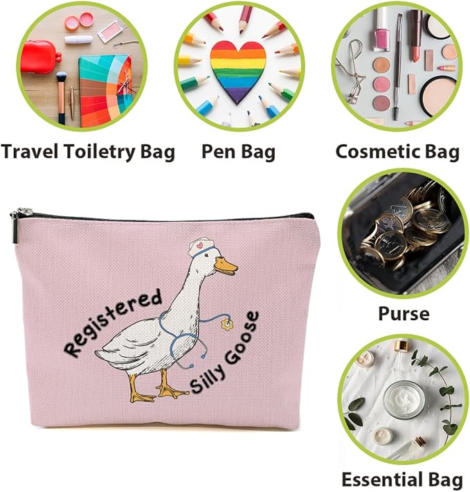 Nurse Practitioner Gifts Makeup Bag, Nurse Accessories Funny Goose Cosmetic Bag, Travel Organizer Zipper Pouch Thank You Nurses Week Gifts for Women Registered Nurses Coworker, Pink