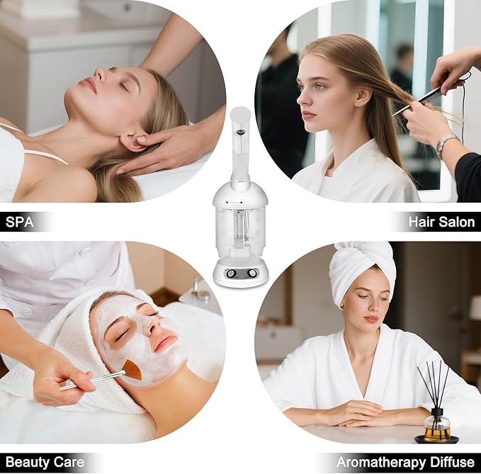 Nano Ionic Facial Steamer with Removable Water Cup, Face Steamer 360° Rotatable Sprayer Warm Mist Face Humidifier for Home and Beauty Salon, Facial Deep Cleaning (White)