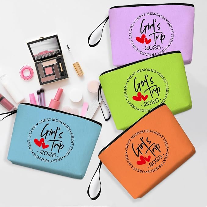 Hanamiya Na 4Pcs Girls Trip Gifts Favors 2025 Weekend Bag Makeup Bag Girls Weekend Friendship Gifts Weekender Bags for Women Sisters Friends Cosmetic Bag Zipper Pouch Wedding Bachelorette Party