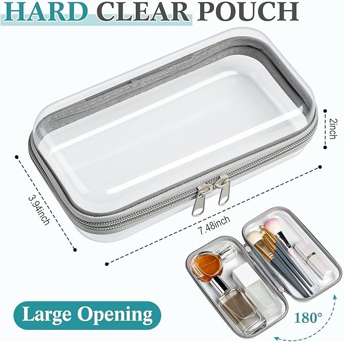 Sanwuta 6 Pcs Clear Hard Zipper Case Hard Plastic Zipper Pouches Makeup Bag Pencil Pouches Transparent Cases for Snacks Plastic Storage Organizer Box for Travel(Gray,7.48 x 3.94 x 2 Inch)