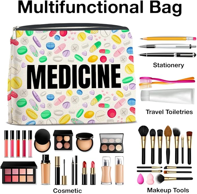 Medicine Cosmetic Bag Gifts for Women Friends Doctor Nurse Healthcare Professionals Colorful Medical Makeup Bag Zipper Pouch