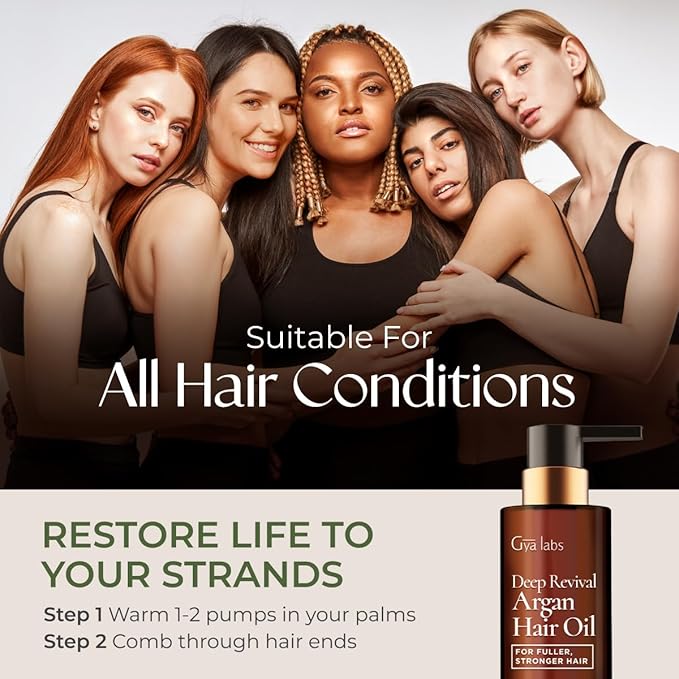 Gya Labs Deep Revival Argan Oil - 3.4 Fl Oz - for Frizzy, Damaged & Color-Treated Hair - Strengthening, Shine & Protection