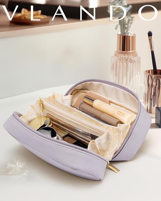 Vlando Small Makeup Bag,Makeup Pouch,Makeup Travel Bag Christmas Gifts for Women Makeup Organizer Case for Toiletries Gifts for Traveler Wife Daughter-Purple