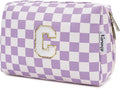 Narwey Birthday Gifts for Women Teen Girls Kids Personalized Initial Makeup Bag Monogram Preppy Cosmetic Bag Trendy Stuff 6 8 10 11 12 13 14 16 18 Years Old Travel Toiletry Bag (Purple C)