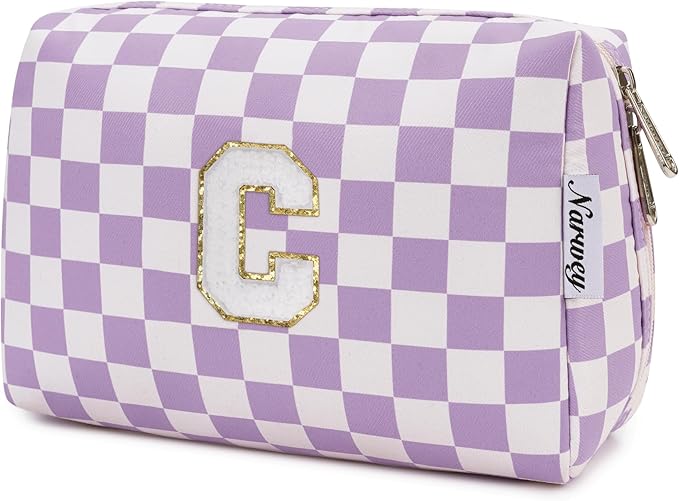 Narwey Birthday Gifts for Women Teen Girls Kids Personalized Initial Makeup Bag Monogram Preppy Cosmetic Bag Trendy Stuff 6 8 10 11 12 13 14 16 18 Years Old Travel Toiletry Bag (Purple C)