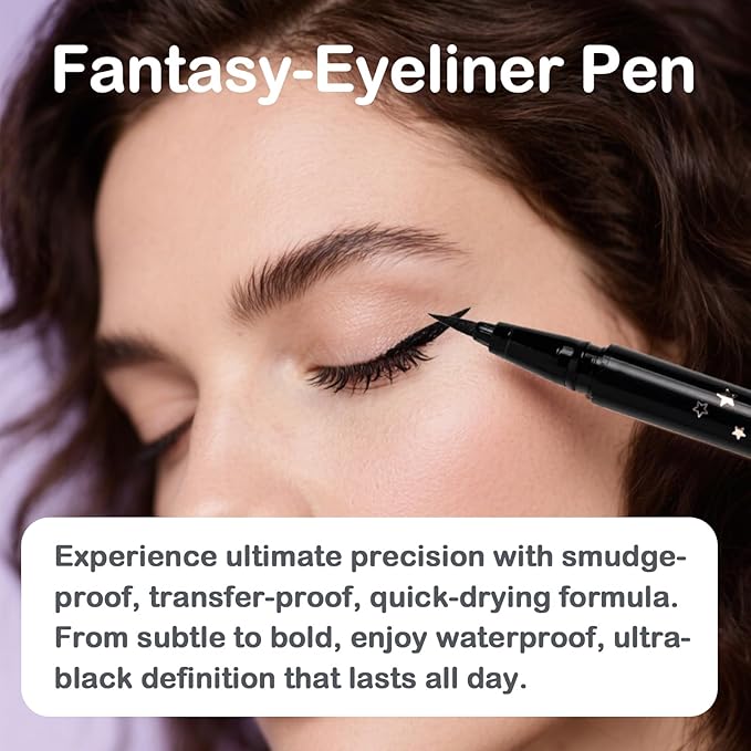 Beauty Fantasy Eyeliner Pen – Ultra-Fine Felt Tip, Waterproof & Smudge-Proof Liquid Eyeliner, 24H Long Wear, Jet Black, Quick-Drying, Cruelty-Free, 0.01 FL.OZ/0.4 ML