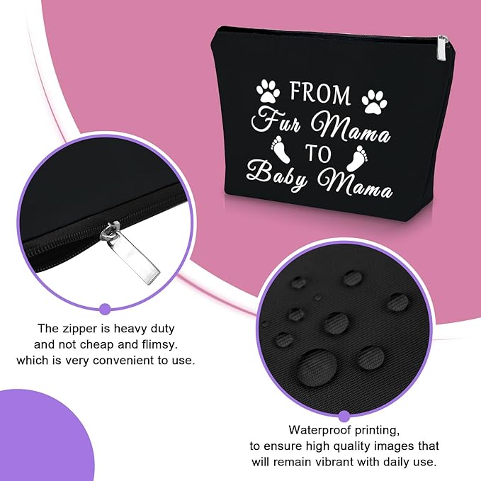 Mom to Be Gifts for Her Black Makeup Bag Pregnancy Announcement Gift for Mom Baby Reveal Gift Cosmetic Bag from Fur Mama to Baby Mama New Mommy Gifts for Women Birthday Christmas Gifts Travel Bag