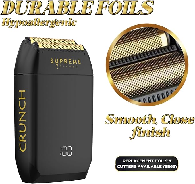 Supreme Trimmer Crunch STF602 – Waterproof Double Foil Shaver for Men | 150 Min Runtime, Wet/Dry Cordless & Corded Electric Razor | Hypoallergenic Foils for Face, Head & Stubble