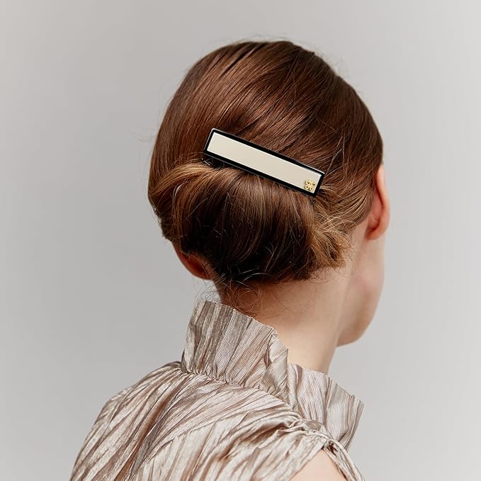 SHE'S FREE STYLE JUST FOR YOU [Chanel-style] Hair Barrettes for Women, Acetate Resin Barettes, Classic Black & White, French Hair Accessories for Thin Hair, Anti-Slip for Half-Hair (Middle,3.5 inch)