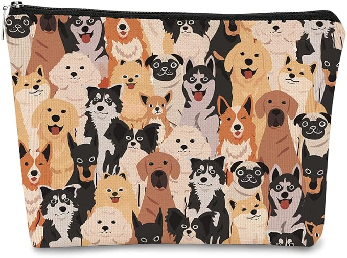 Cute Dogs Doodle Makeup Bag,Watercolor Puppy Dogs Cosmetic Bag Best Gift Idea for Dog Lovers Teen Girls Women,Birthday Christmas Valentine's Day Gifts for Dog Moms Teen Girls Daughter Sister