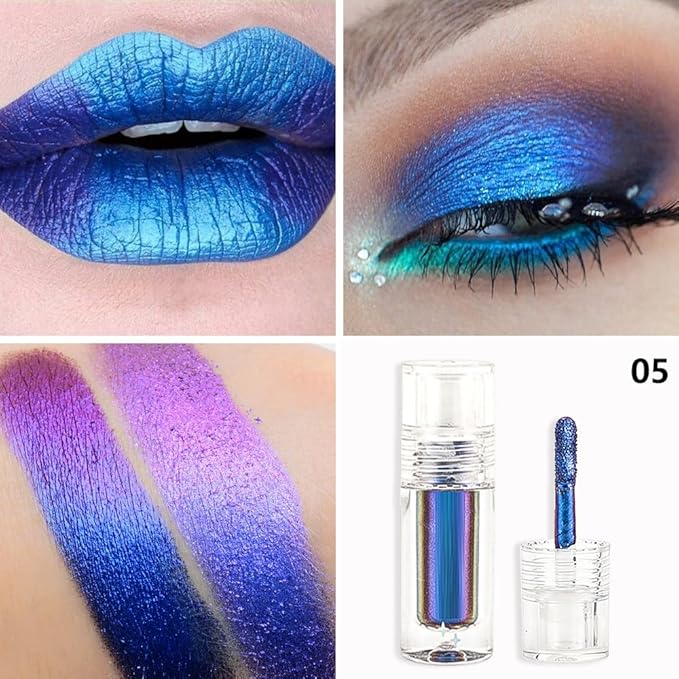 evpct Sapphire Blue Duochrome Chameleon Liquid Eyeshadow, Multichrome Metallic Glitter Liquid Eye Shadow Makeup for Women, Waterproof Multi Color Shifting High Pigment Holographic Iridescent Eyeshadow