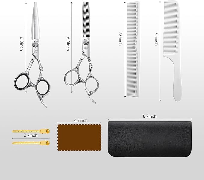 Fenice Peak 6'' Hair Cutting Scissors Set 440C Stainless Steel Barber Shears Kit with Cutting & Thinning Scissors