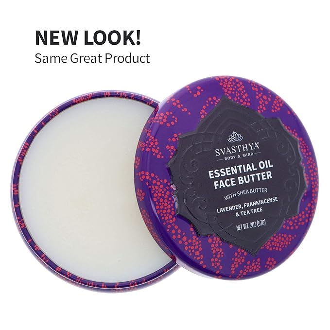 Svasthya Body & Mind Essential Oil Face Butter by Svasthya- Naturally Nurtures Skin & Restores Complexion, Has Shea Butter, Coconut, Argan & Grapeseed Oil, Made In The USA, 2 oz