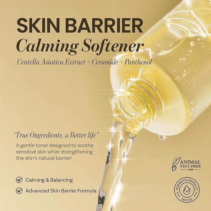 ONGREDIENTS Skin Barrier Calming Softener | Daily Soothing Toner for Dry, Sensitive Skin | Panthenol, Hyaluronic Acid, Ceramide, Hydrating, pH Balancing | Vegan, Korean Skin Care 250ml / 8.45 fl Oz