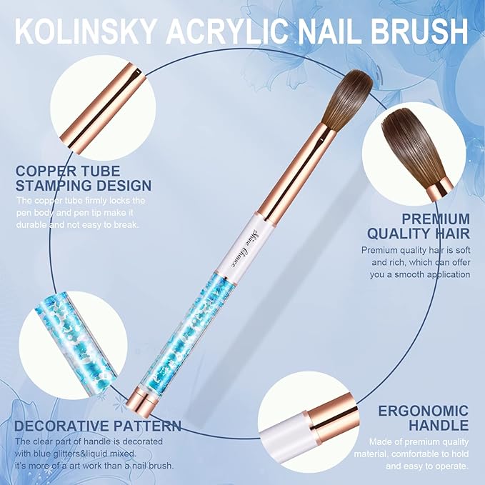 Acrylic Nail Brush Size 16, 100% Real Kolinsky Art Nail Brush for Acrylic Powder Application, Handmade Women Manicure Nail Extension Tool for Professional DIY Home Salon and Beginners