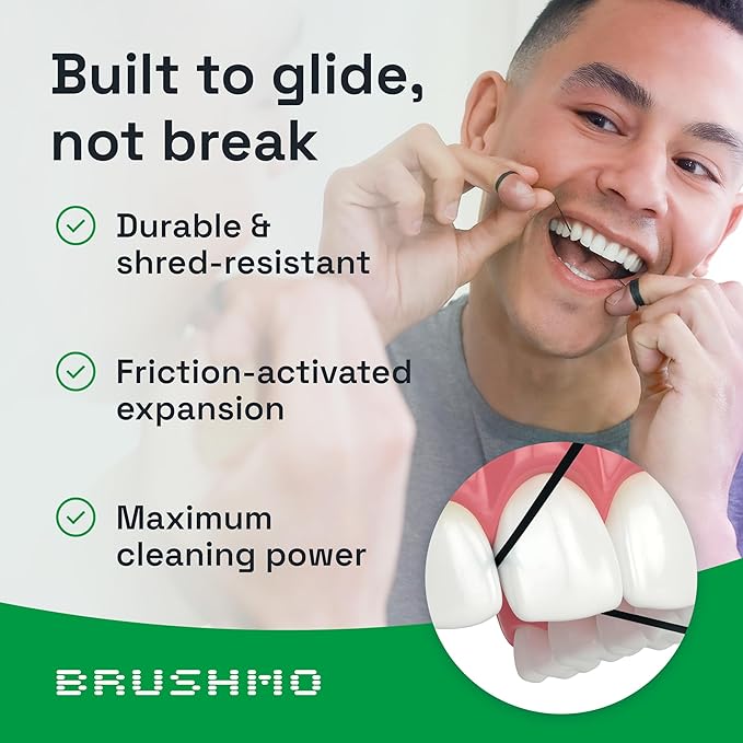 Brushmo Black Floss (BBFloss) - Expanding Floss, Gum-Friendly Soothing Mint Dental Floss, Natural Vegan Wax to Remove Plaque from Teeth, Dentist Designed PTFE & PFAS Free Oral Care, 3 Spools, 163 yd