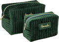 Custom Makeup Bag, Green Velvet Personalized Cosmetic Bag with Zipper for Women Teen Girls Birthday Gifts Mothers Day Gifts for Mom