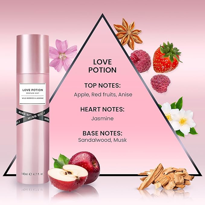 So...? Love Potion Perfume Mist - Woody, Floral Body Spray for Women - Perfume for Women with 6 Hour Wear - Vegan Body Mist - 4.7 oz
