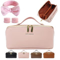 Makeup Bag, Travel Toiletry Bag for Women, Large Capacity Waterproof Plain Pattern PU Leather Cosmetic Bags Make Up Organizer Bags with Headband and Wristband Set (Pink)