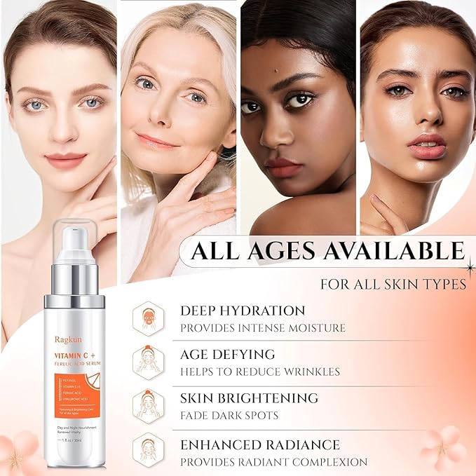 20% Vitamin C Serum, Retinol Serum for Face, Dark Spot Remover for Face, CE Ferulic Acid, Hyaluronic Acid, Hydrate & Plump Skin Care Anti Aging Wrinkle Brightening Skincare -1 Fl Oz.
