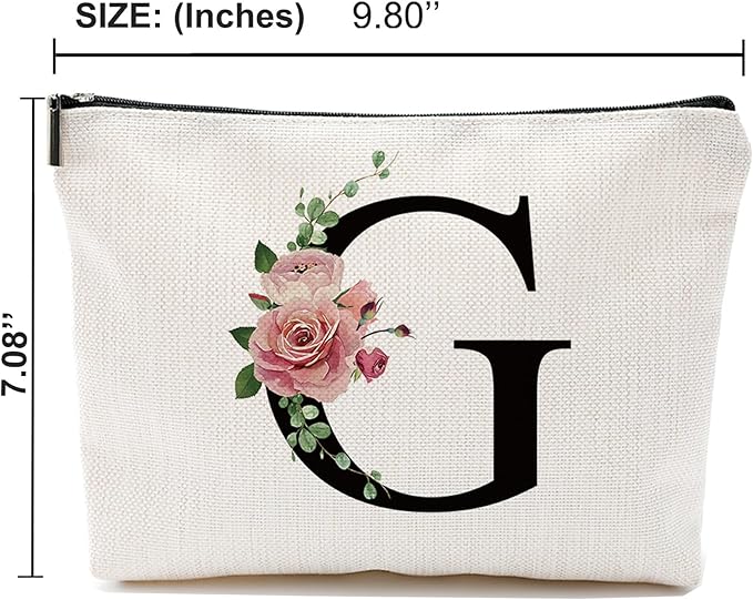 Initial A-Z Personalized Letter Makeup Bag, Monogrammed Bridesmaid Gifts/Presents Cosmetic Bag, Portable Stationery Storage Organizer Pouch, Friendship Love Travel Makeup Bags