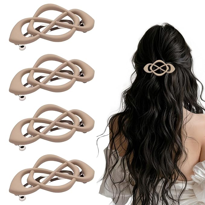 Vintage French Barrette Hair Clips, Hair Barrettes Hair Accessories for Women Girls, Elegant Retro Non Slip Clip with Classic Design Thick to Thin, Stylish Accessories Hair (Khaki, 4PCS)