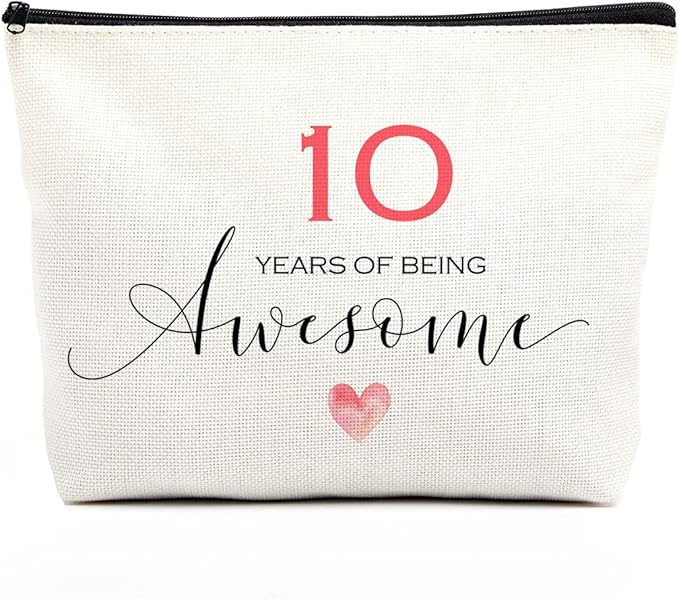fkovcdy 10th Birthday Makeup Bag for Her - Travel Toiletry Cosmetic Case - Black - Waterproof - Cotton Blend & Linen - Unisex - Adults