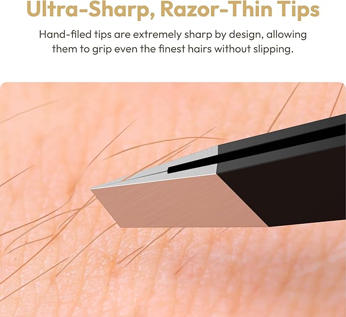 Professional Ultra-Precision Slant Tweezers for Women Facial Hair - German Stainless Steel, Tweezers for Men & Women, Black Eyebrow Tweezer for Ingrown Hair - Black