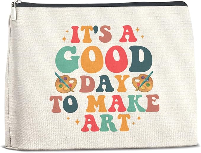 Makeup Bag Gifts for Artists Women, Art Lover Gift Thank You Gifts for Painter Teacher Girls Sister Friends It's A Good Day To Make Art Zipper Cosmetic Bag Travel Toiletry Pouch for Purse