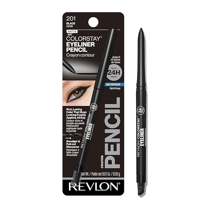 Revlon ColorStay Pencil Waterproof Eyeliner, Smudge-Proof, Eye Makeup with Built-In Sharpener, Stocking Stuffer for Women, 201 Black, 0.01 oz
