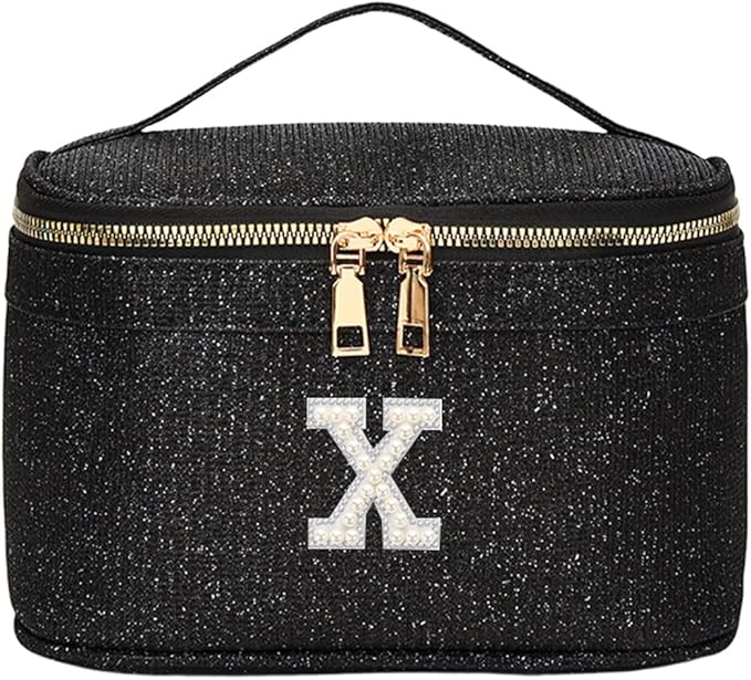 EURYNOME Makeup Bag with Custom Letter X, Water-Resistant Travel Organizer Pouch, (8.3x5.1x5.1 Inch) Cosmetic Case for Women