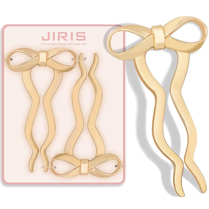 2PCS 5.5Inch Bow French Hair Pins Large U-Shaped Pins for Women and Girls Fashion Metal Hair Pin French Twist Hair Pins for Buns, Updos,Stylish and Functional(set5-gold)