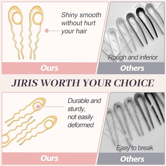 2PCS French Hair Pins Large U-Shaped Pins for Women and Girls Fashion Metal Hair Pin French Twist Hair Pins for Buns, Updos,Stylish and Functional(set7-gold)