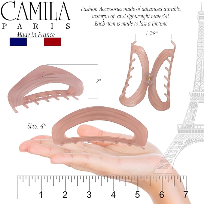 Camila Paris CP3529 French Hair Clip for Women, Pink, Girls Hair Claw Clip Jaw Fashion Durable and Styling Hair Accessories for Women, Luxury Ladies Strong Hold No Slip Grip Clamp, Made in France