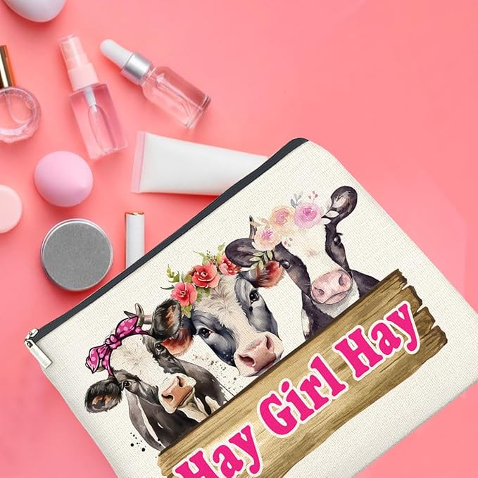 Cow Gifts Makeup Bag Funny Cow Lover Gifts for Women Girls Hay Girl Hay Zipper Makeup Pouch