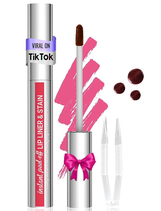 Vevivia Lip Stain - Lip Liner Stain, Long Lasting Peel Off Lip Stain, Natural Peel Off Lip Liner Stain with Tweezer, Easy to Use, Waterproof, Smudge-proof, Transfer-proof, Rose