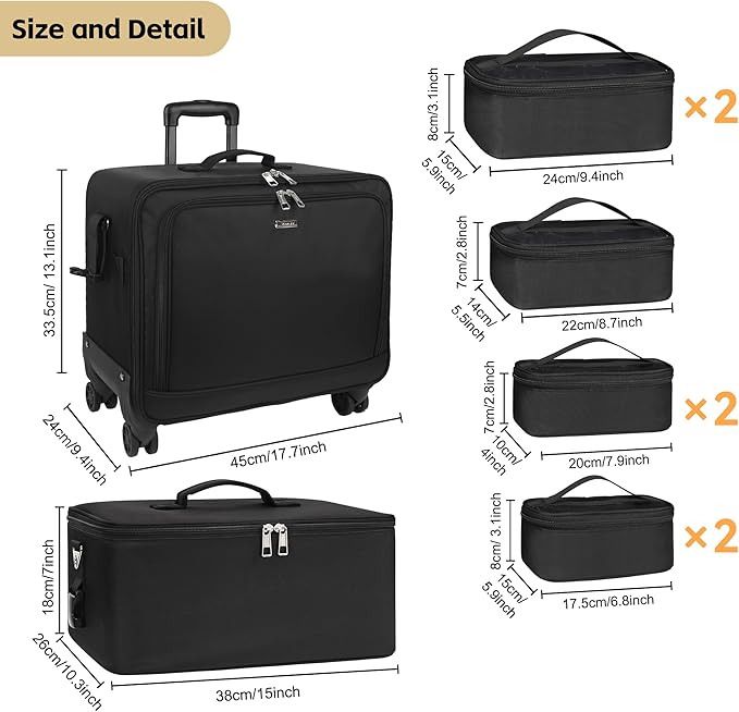 TANTO Rolling Makeup Bag, Makeup Case on Wheels Professional Makeup Artist Bags 2 in 1 Cosmetics Organizer Extra Large Cosmetology Case with 360° Swivel Wheels and Adjustable Dividers