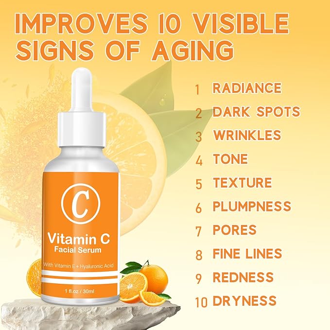Premium 20% Vitamin C Serum for Face with Vitamin E, Sodium Hyaluronate - Boost Skin Collagen,Hydrate & Plump Skin, Anti Aging & Wrinkle Facial Serum (1 Fl Oz, Scented)