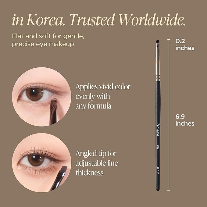 Piccasso 722 Angled Eyeliner Brush – Thin Flat Eyeliner Brush for Precise Eye Makeup, Ideal Eyeliner Tool for Liquid Eyeliner, Gel, and Powder – Professional Eyeshadow and Facial Brush