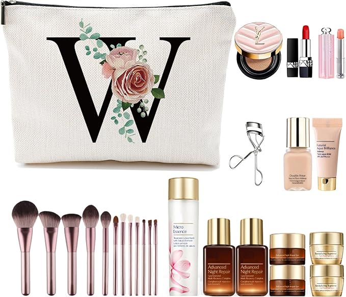 Initial A-Z Personalized Makeup Bag, Monogrammed Bridesmaid Gifts/Presents Cosmetic Bag, Portable Stationary Storage Organizer Pouch, Friendship Love Travel Makeup Bags